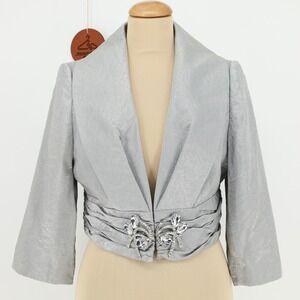 Midnight Velvet Ruched‎ Bolero Jacket Size 10 Embellished Clasp Crop Evening